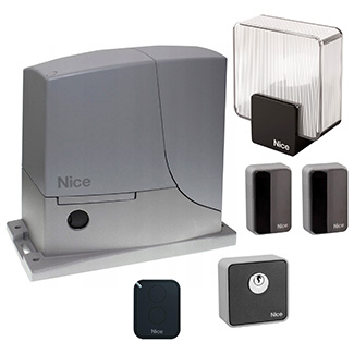 NICE ROX600KCE (до 600кг) Комплект автоматики для откатных ворот, в составе: Привод ROX600 - 1 шт, пульт FLO2RE - 1 шт; фотоэлементы EPM - 1 пара; лампа ELAC - 1 шт; замковый переключатель EKS - 1 шт.